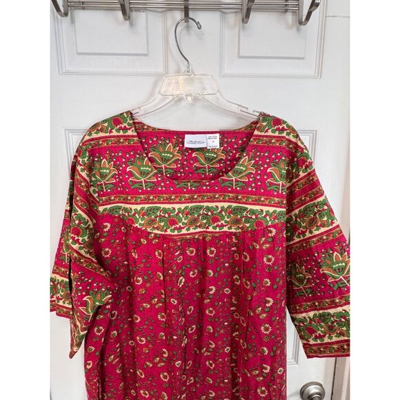 The Vermont Country Store Red Floral Ankle Length Cotton Muumuu Plus Size 3X - Picture 2 of 10